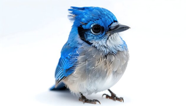Close-up portrait of a fluffy blue and white parrot.