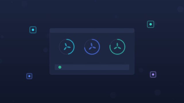 Flat design dark AI data center dashboard with server health alerts