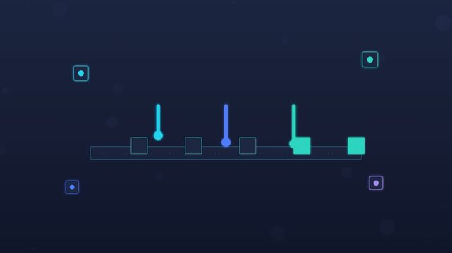 Flat design autonomous robot navigating a warehouse grid dark