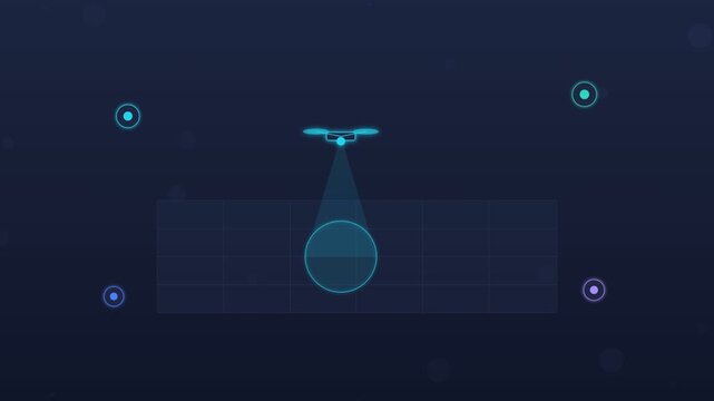 Flat design dark AI logistics control tower with routes and robots