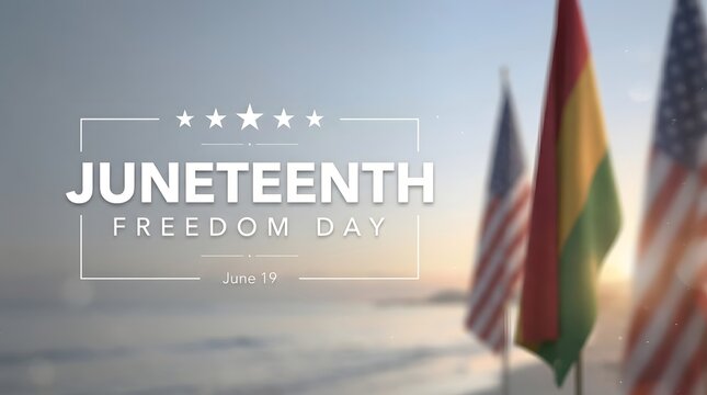Juneteenth Typography With Stars And Blurred Flags Scenic Background