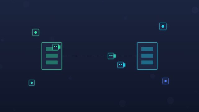Flat design AI robot guard patrolling a digital server room dark