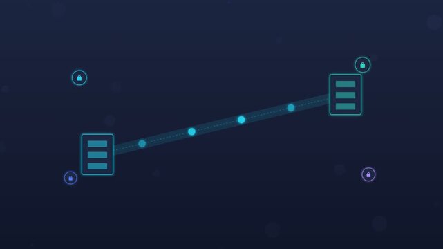 Flat design dark API security gateway filtering request particles