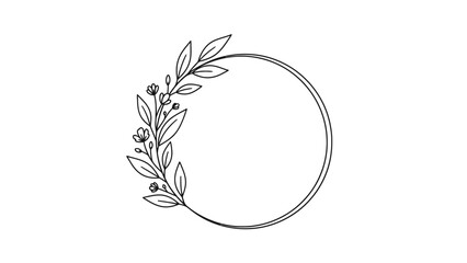 Delicate black line art floral leaf wreath border frame, isolated white background © Bawoto