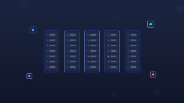 Flat design dark edge computing devices sending data to AI node