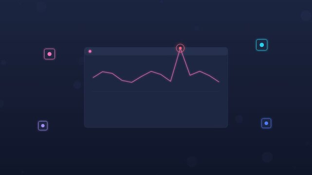 Animated flat design analytics dashboard with glowing line chart