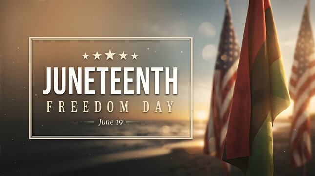 Juneteenth Typography And American Flags Scenic Background
