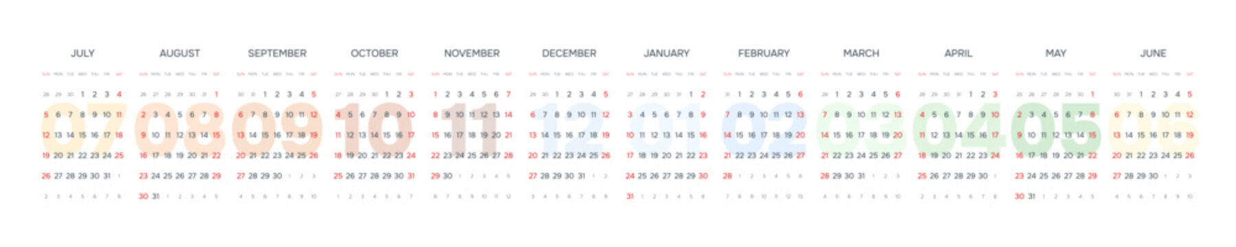 English 2026-2027 Horizontal Linear Grid Blank Annual Planner Grid Clean Business Yearly Calendar Template (Compatible with 2037-2038 and 2054-2055).