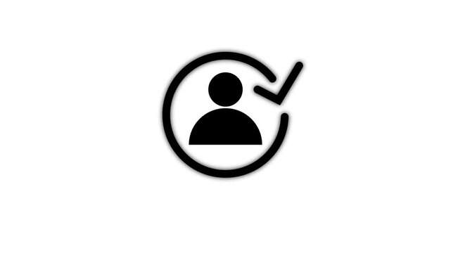 User profile icon with check mark, representing verified identity, approved account, and user authentication.