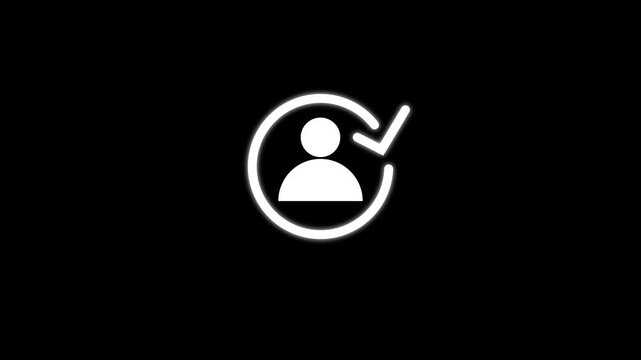 User profile icon with check mark, representing verified identity, approved account, and user authentication.
