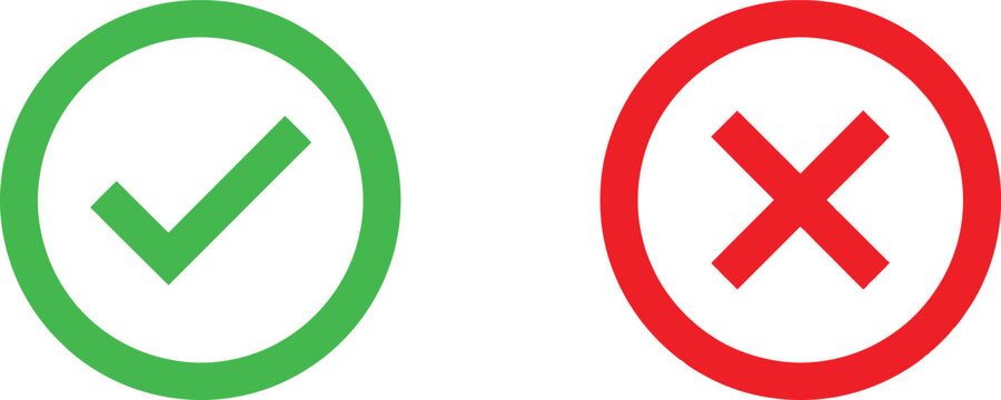 Green check mark and red cross mark icons inside circles for accept and reject symbols