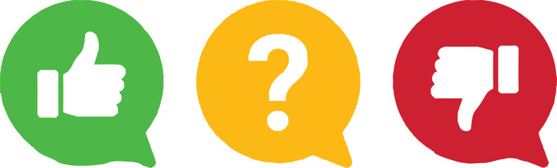 Thumbs up question mark and thumbs down speech bubble icons set © Vector Studio