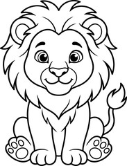 Fototapeta premium Cute baby lion coloring page for kids printable animal illustration