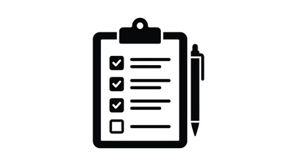 Checklist With Pen Black Silhouette On White Background © Sifat Ahammed
