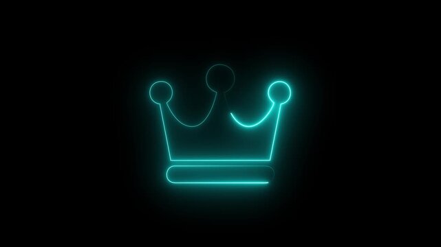 Neon glowing cyan crown. on a isolated black background. motion graphic of crown concept. 4k motion video