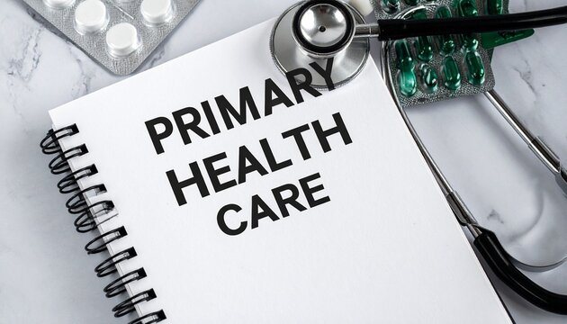 Primary health care concept with stethoscope and pills