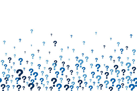Question mark background with seamless pattern of blue icons. Quiz FAQ poster border design and survey template. Vector abstract backdrop for conceptual banners, competition and challenge trivia game