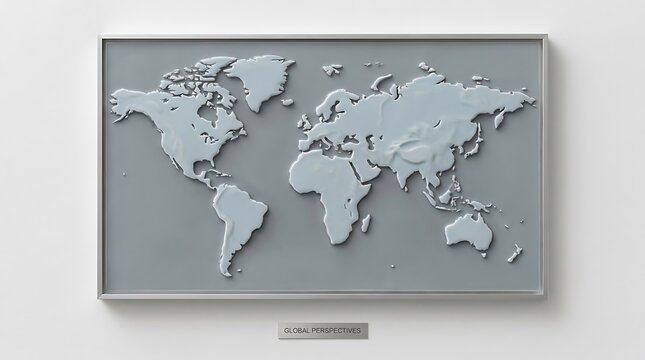3D relief world map with detailed continents and oceans