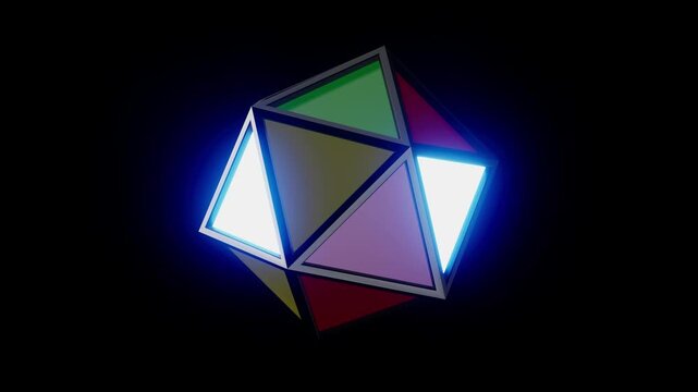 Flickering Neon Lights Polyhedron Rotation