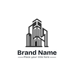 Fototapeta premium Modern Abstract City Building Skyline Logo Design Template - Creative Real Estate Corporate Property Architecture Icon, Linear Skyscraper Construction Vector Symbol for Brand Identity.