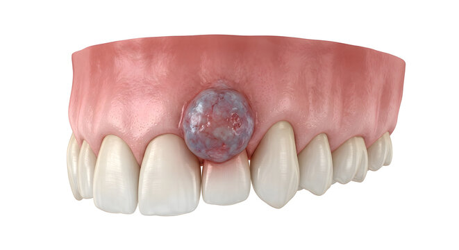 Detailed 3D Render of Pregnancy Epulis (Pyogenic Granuloma) on Gums, suitable for science education, isolated on white background