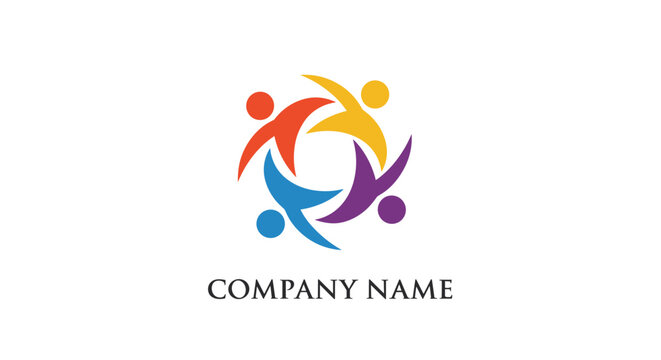 Modern community corporate brand logo icon depicting four colorful people united in a circle pattern.