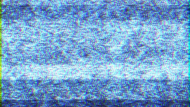 Abstract digital signal noise texture with blue glitch artifacts.