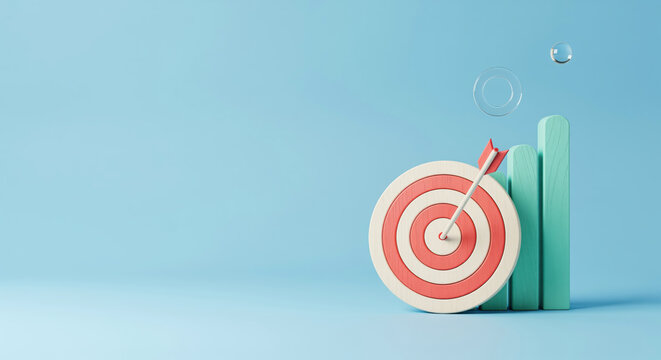 Goal achievement visual for sales planning turns target accuracy into a clear message for KPI report, market strategy meeting and revenue objective material with copy space for measurable progress