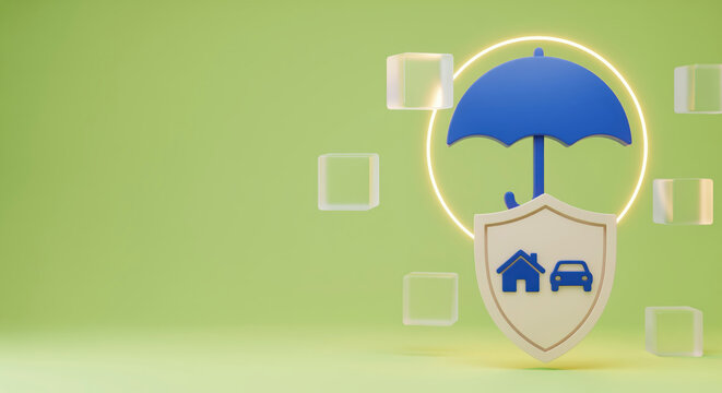 Policy bundle visual for home and auto insurance helps agency explain umbrella coverage, accident claim support and asset protection offer with space for renewal reminder