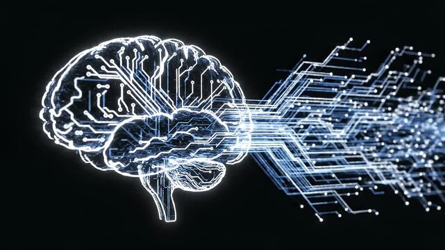 White line art brain illustration with circuit connections.
