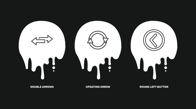 user interface icon set with double arrows, updating arrow, round left button signs in flat outline style