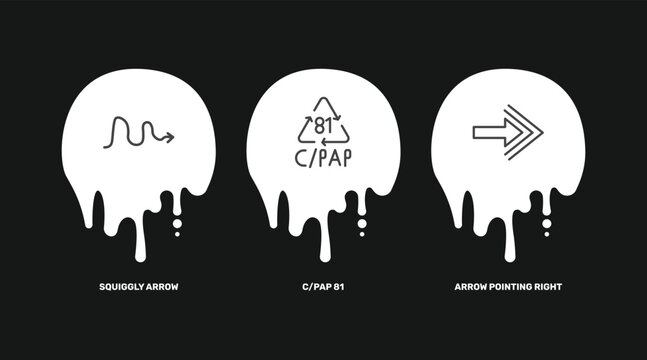 user interface icon set with squiggly arrow, c/pap 81, arrow pointing right signs in flat outline style