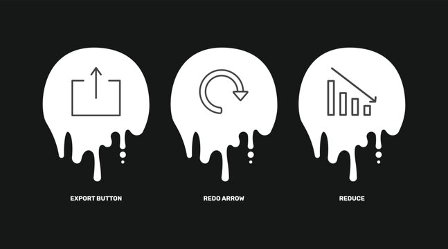 user interface icon set with export button, redo arrow, reduce signs in flat outline style