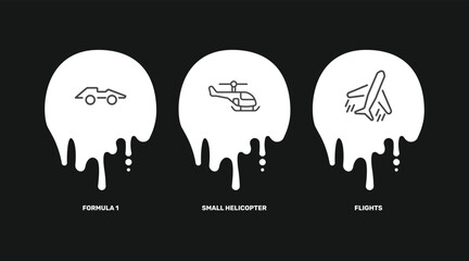 Naklejka premium transportation icon set with formula 1, small helicopter, flights signs in flat outline style