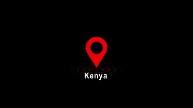 Red location pin icon with Kenya text on black background image photo 4k video...