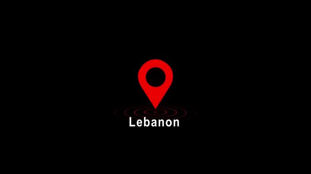 Red location pin icon with Lebanon text on black background image photo 4k video...