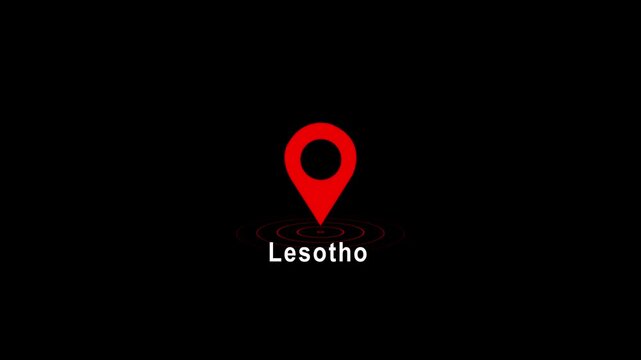 Red location pin icon with Lesotho text on black background image photo 4k video...