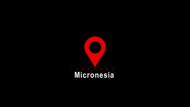 Red location pin icon with Micronesia text on black background image photo 4k video...