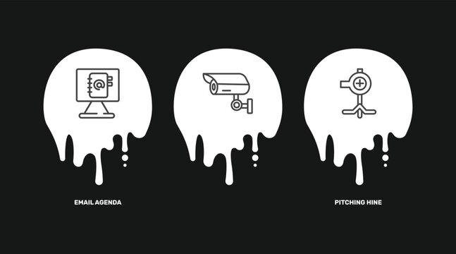 technology icon set with email agenda, , pitching hine signs in flat outline style