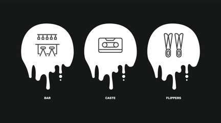 summer icon set with bar, caste, flippers signs in flat outline style © Abstract