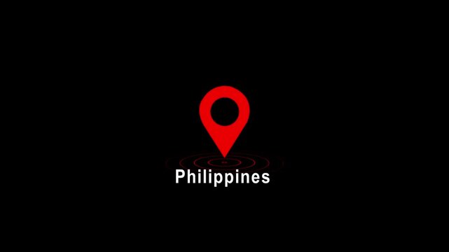 Red location pin icon with Philippines text on black background image photo 4k video...