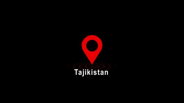 Red location pin icon with Tajikistan text on black background image photo 4k video...