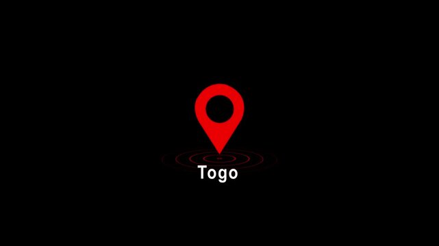 Red location pin icon with Togo text on black background image photo 4k video...