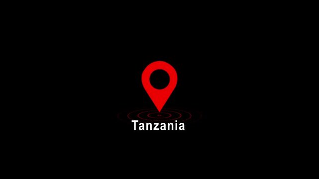 Red location pin icon with Tanzania text on black background image photo 4k video...