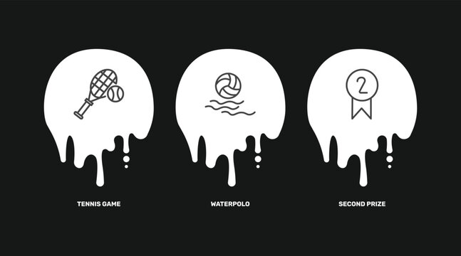 sport and game icon set with tennis game, waterpolo, second prize signs in flat outline style