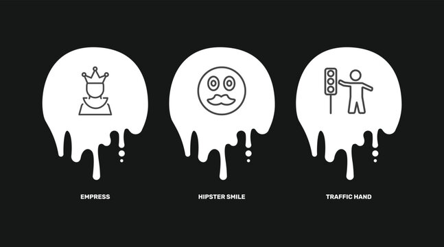 people icon set with empress, hipster smile, traffic hand signs in flat outline style