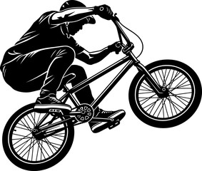 Naklejka premium BMX Rider Performing Bicycle Stunt Jump Illustration Representing Extreme Sports Freestyle Cycling Action and Urban Adventure