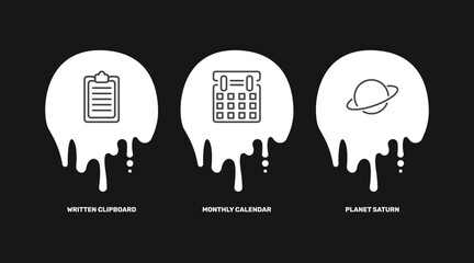 education icon set with written clipboard, monthly calendar, planet saturn signs in flat outline style © Abstract