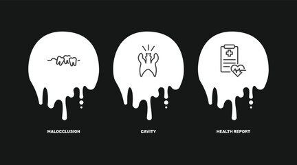 dental health icon set with malocclusion, cavity, health report signs in flat outline style © Abstract