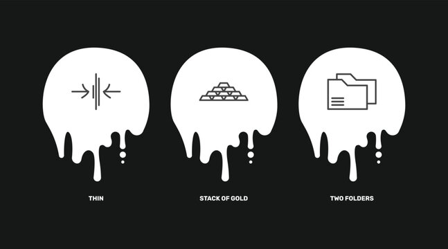business icon set with thin, stack of gold, two folders signs in flat outline style